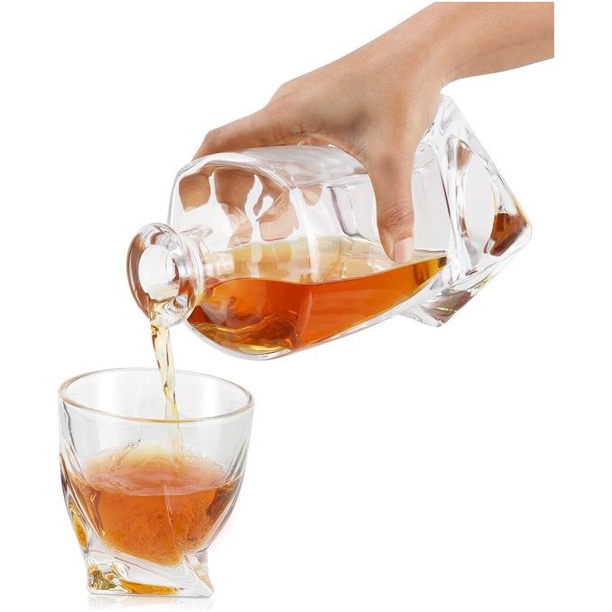 Belle Vous 800 ml Glazen Whisky Decanteer Fles & Glazen - Likeur/Alcohol Karaf met Glazen Stopper Dop - Decanteer Fles, Ideaal voor Whisky, Wijn, Brandy, Bourbon en andere Likeur