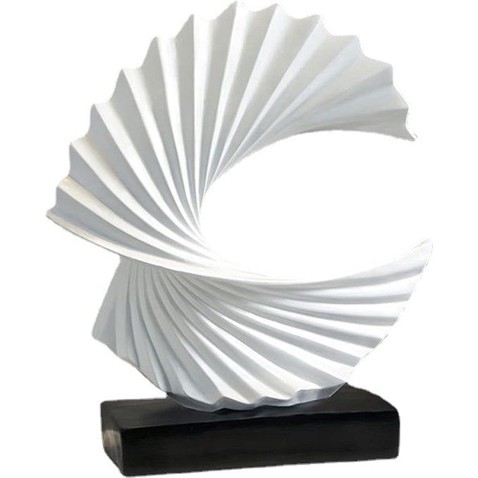 Abstracte sculptuur, moderne decoratie in wit, decoratieve spiraal van hars, 28 cm hoog, voor woonkamer, slaapkamer, bureaublad, kasten