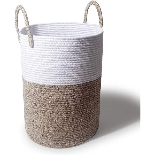 Wasmand met handvat, 58 liter, speelgoedopslag, opbergdoos gevlochten, grote wasmand voor de kinderkamer (bruin, D 38 x H 50 cm)