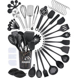 keukengereiset 43-delige siliconen keukengereiset kookgerei kookbestekset, hittebestendig kookgerei met bestekhouder, kookset met antiaanbaklaag keukengerei, zwart