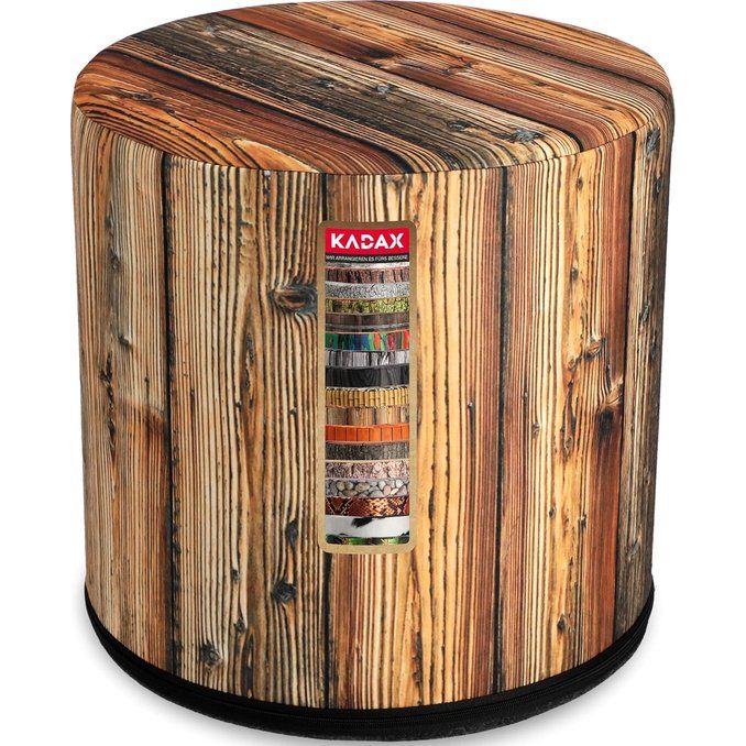 KADAX - Zitpoef, Poef, ronde poef, Ø 40.5x41 cm - houtlook, poef met wasbare overtrek, zitzak, vloerkussen, decoratieve kruk, voetenbank, zitkussen, stoffen kruk - Lichtbruin