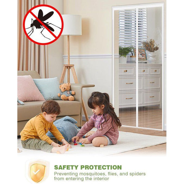 Vliegengaas, magnetisch, insectenwerend, 90 x 220 cm, vliegengordijn voor terrasdeur, balkondeur, terrasdeur, kelderdeur, sterkere magneten, klittenbandmontage zonder boren, wit