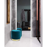 Kruk, fluwelen make-uptafel, poef, voetenbank, fluweel, zitkruk, zitpoef, rond, elegante gevoerde poef, fluwelen kruk, gestoffeerde kruk van gouden metalen basis, voor slaapkamer, hal, woonkamer, groen