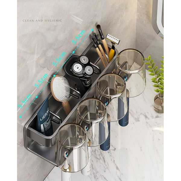 Tandenborstelhouder voor badkameropslag, 4 kopjes, tandenborstelhouder, wandmontage, tandenborstelhouder zonder boren, grote capaciteit, tandenborstelhouder, tandenborstelhouder - 4 sleuven