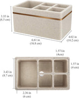 Tandenborstelhouder, 5 vakken, elektrische tandenborstelhouder met afvoergat, tandenborstelstandaard, hars, tandenborstelhouder voor badkamer, tandenborstelhouder voor tandpasta, zand, kaki