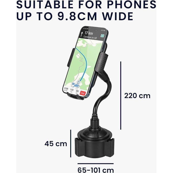 Telefoonhouder voor in de auto, bekerhouder, mobiele telefoonhouder met binnenafmetingen, smartphonehouder voor de auto, zwart