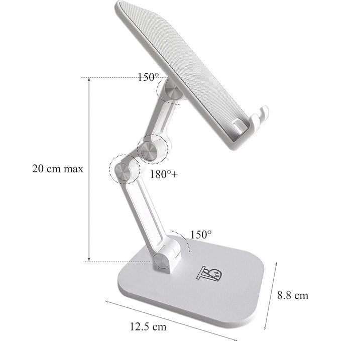 Stabiele standaard voor tablet, iPad en mobiele telefoon; opvouwbaar en verstelbaar, kleur: wit