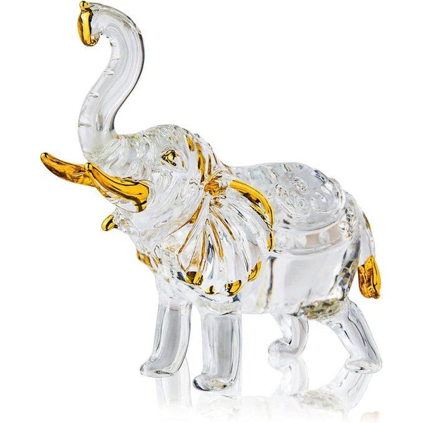 Kristallen olifantenbeeldje met slurf, glazen dierenornament.