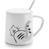 Kattenmok, koffiekopje, theekopje met deksel en lepel, keramiek met schaduw kattenmotief 3D-start, cadeau voor kattenliefhebbers, kattenbezitters, collega's, vriendinnen, kinderverjaardag