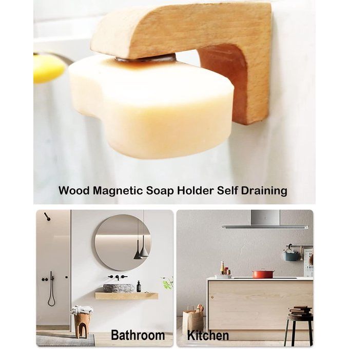 Magnetische zeephouder van hout voor douchescherm, magnetische zeephouder, zelflozende doucheopslag voor zeep en baard, shampoorepen, houten zeepbakjesdispenser, badkamer, keuken en