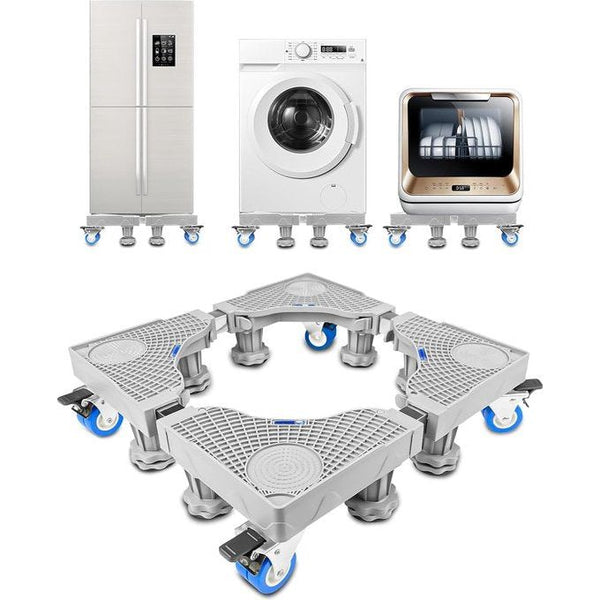 Onderstel voor wasmachines, verstelbare wasmachinesokkel met 8 poten en 4 wielen, wasmachinesokkel, berenbelasting 300 kg, platform voor koelkast, droger en vriezer