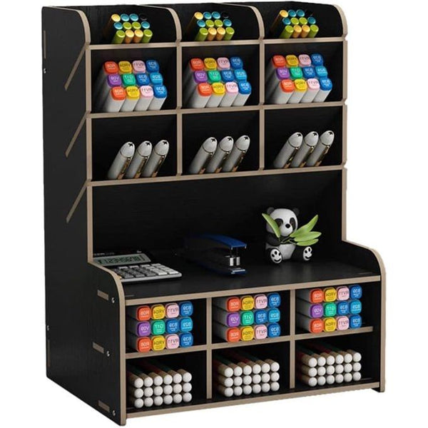 Bureau-organizer van hout, large inhoud, montage iced, pennenhouder voor kantoor, thuis en schoolbenodigdheden (B15 Zwart)