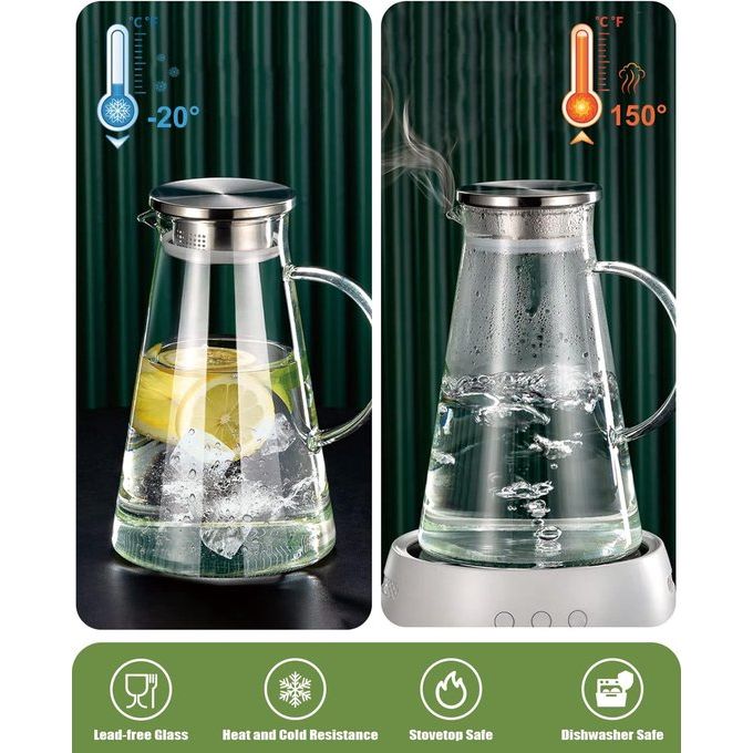 2.2 L Glass Carafe - Carafe Glass with Lid, Borosilicate Glass Water Carafe for DIY Drinks, Juice, Tea, Milk