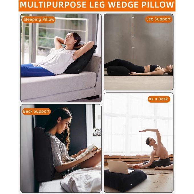 Venussen, opblaasbaar beenkussen, aderkussen voor de benen, comfortabel en draagbaar, bevordert de bloedsomloop, vermindert zwellingen, beenkussen, hoge positie (zwart)