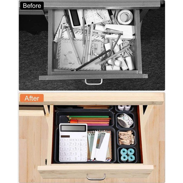 Lade-organizer, 22 stuks, opbergsysteem, opbergdoos voor laden, verstelbare kunststof organizer, keuken, badkamer, kantoor en thuis, scheidingssysteem, kruidenorganizer (donkergrijs)