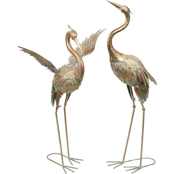 Metalen vogels, kranen, tuinfiguren voor vijver, set van 2, 99/85 cm, grote vogelkraanjes, tuindecoratie, figuren in roest-look, decoratieve figuren, tuindecoratie voor buiten, visvijver