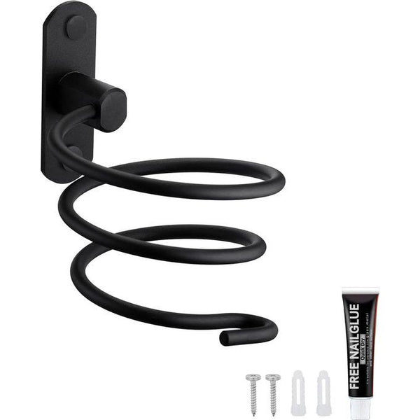 Föhnhouder, föhnhouder, föhnhouder, wandmontage, niet boren, zelfklevend, aluminium, met kabelhouder, zwart