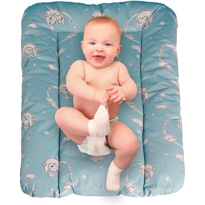 Wasbare aankleedmat, aankleedmat met verhoogde kwaliteit, wasbaar, aankleedmat voor een uitgebreid verschoongebied, maanstertje blauw, 75 x 85 cm