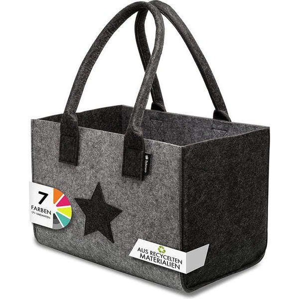 Premium vilten tas shopper, grote boodschappentas met handvat, winkelmandje, opvouwbare brandhoutzak voor het opbergen van hout (donkergrijs/lichtgrijs)