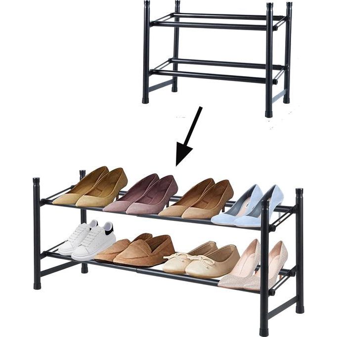Schoenenrek van metaal, verstelbaar en uitbreidbaar schoenenstandaard, zwart, sterk en robuust, voor hal, woonkamer, slaapkamer, garage, kledingkast (1 pak met 2 treden)