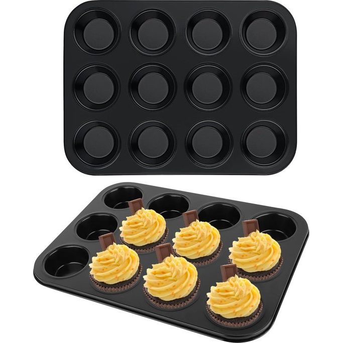 2 stuks 12-delige muffinvorm voor 24 muffinplaten, muffinbakvorm, bakvorm, anti-aanbaklaag, inspiratie, mini-muffinvorm, rond, bakplaat voor muffins cupcake, pan, set, muffin vormen, 35 x 26 x 3 cm