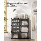 Schoenenrek met 6 vakken, Schoenenkast, 30 x 40 x 30 cm per vak, smal, met deuren, stalen frame, kunststof, voor gang, slaapkamer, entree, zwart LPC033B01