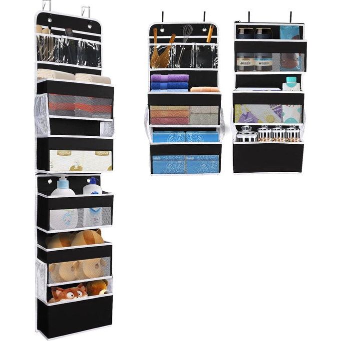 Hangorganizer met 6 vakken, flexibel, 1 split in 2 deurophangingen, organizer met 4 zijvakken, hangende opbergkast voor kinderkamer, keuken, slaapkamer, kast, zwart