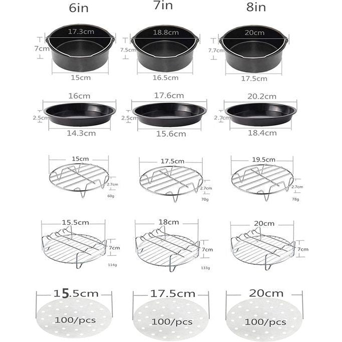 13-delige luchtfriteuse-accessoireset Multifunctioneel thuisrestaurant Gebruik met pizza-taartvorm Metalen houderpan 8 inch