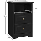 Nachtkastje nachtkastje met 2 laden en 1 open legplank, eenvoudige bijzettafel, boxspringbed, nachtkastje voor slaapkamer en woonkamer, zwart