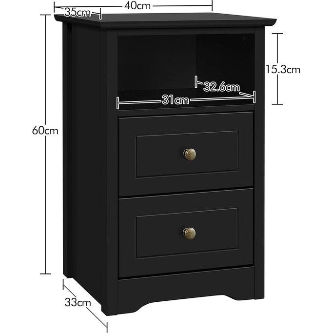 Nachtkastje nachtkastje met 2 laden en 1 open legplank, eenvoudige bijzettafel, boxspringbed, nachtkastje voor slaapkamer en woonkamer, zwart