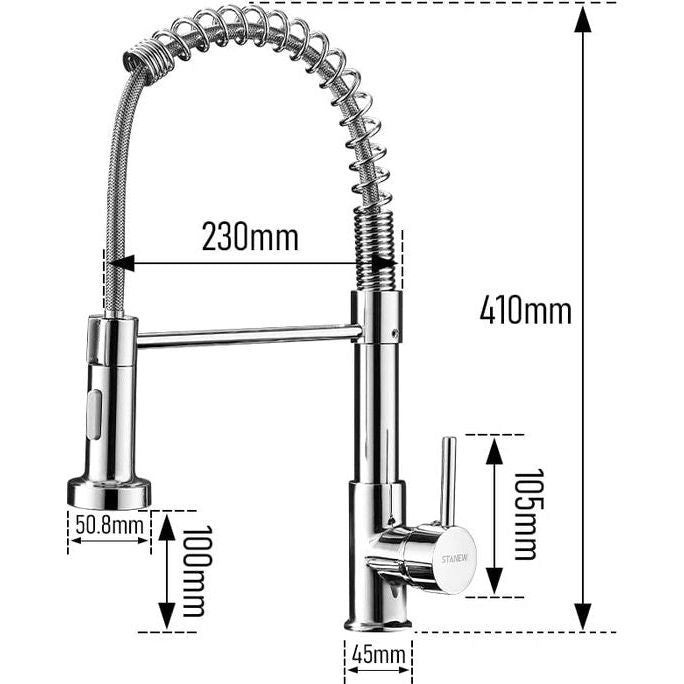 Keukenkraan met handdouche, 360° draaibaar, keukenkraan met veer, 2 straalsoorten.