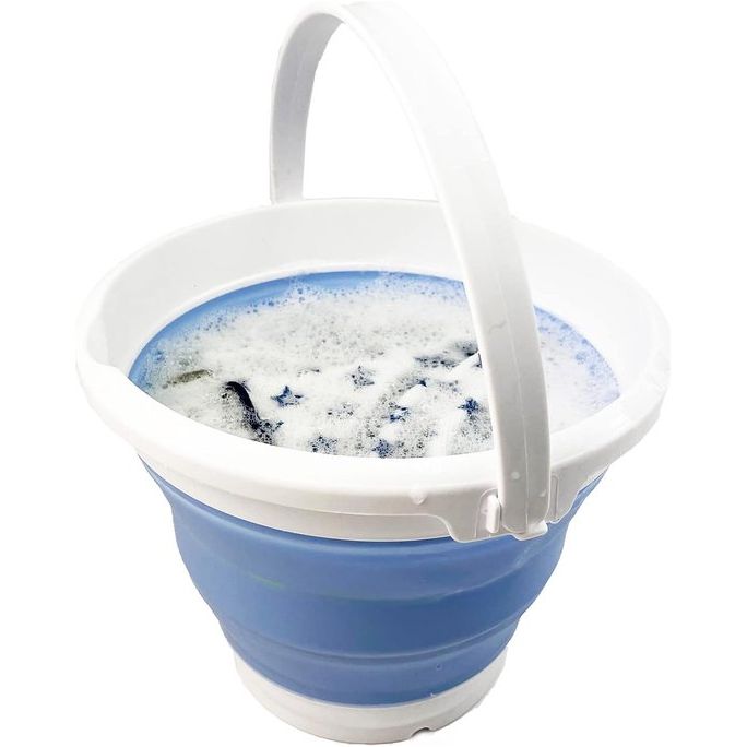 5,5 l inklapbare kunststof emmer, opvouwbare ronde kuip, draagbare wateremmer om te vissen, ruimtebesparend (wit/babyblauw)