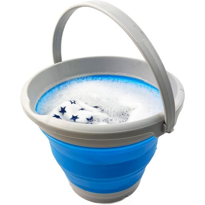 5,5 l inklapbare kunststof emmer, opvouwbare ronde kuip, draagbare wateremmer om te vissen, ruimtebesparend (grijs/hemelsblauw)