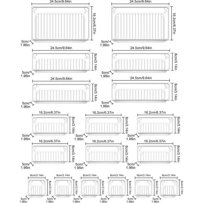 18 stuks lade-organizers, transparante lade-organizer, make-up-organizer, organizer voor keuken, make-up, kantoor, pennenbakjes