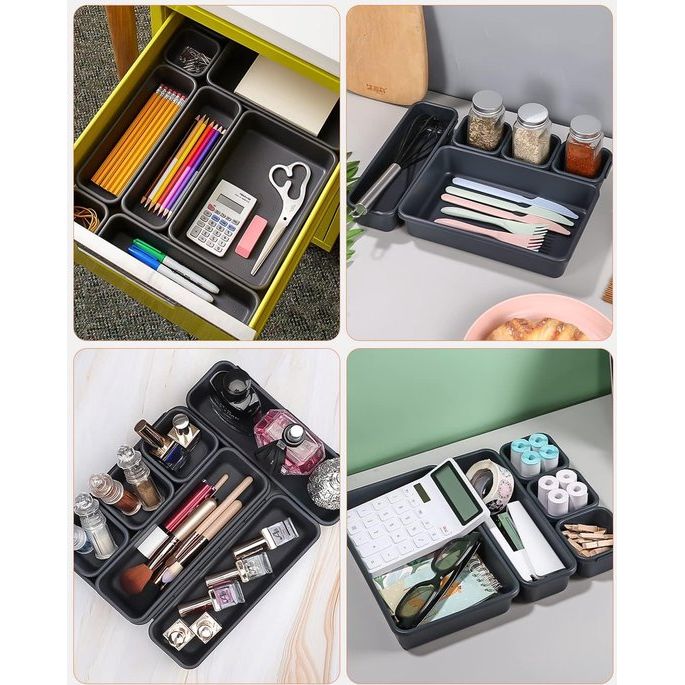 Lade-organizer, 22 stuks, opbergsysteem, opbergdoos voor laden, verstelbare kunststof organizer, keuken, badkamer, kantoor en thuis, scheidingssysteem, kruidenorganizer (donkergrijs)