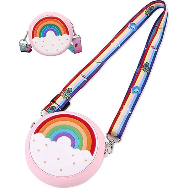 Schattige kleine meisjes portemonnee, handtas meisjes met verstelbare riem, minitas meisjes met ritssluiting, regenboogrugzak, klein, kinderhandtassen voor meisjes, koerierstassen, roze, roze