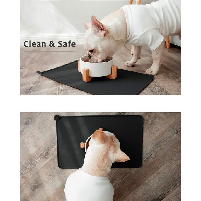 Naponderlegger voor honden en katten, waterdichte en antislip siliconen voerbakonderlegger voor voederbakken, waterbak, voermat 53 x 37 cm, zwart