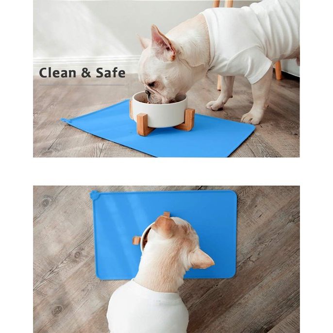 Naponderlegger voor honden en katten, waterdichte en antislip siliconen voerbakonderlegger voor voederbakken, waterbak, voermat 53 x 37 cm, blauw