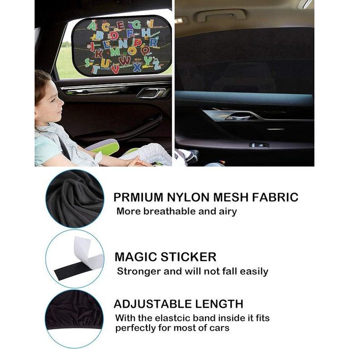 Autozonwering voor kinderen, universele zonneklep, autonet, zonwering voor de auto met gecertificeerde UV-voor zijruiten, meshmateriaal, beschermt passagiers, baby's, kinderen en huisdieren