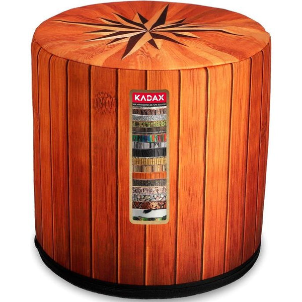 KADAX - Zitpoef, Poef, ronde poef, Ø 40.5x41 cm - houtlook, poef met wasbare overtrek, zitzak, vloerkussen, decoratieve kruk, voetenbank, zitkussen, stoffen kruk - Kompas