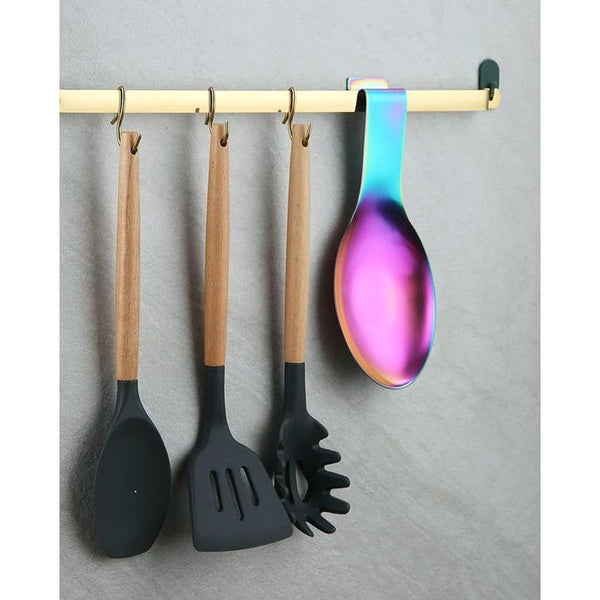 Matte regenboog lepelhouder, roestvrij stalen lepelhouder voor kookplaat, keukengerei, houder voor pollepel, tang, spatel, fornuis lepelhouder, pannendekselhouder, vaatwasmachinebestendig (1 stuks 24 cm)