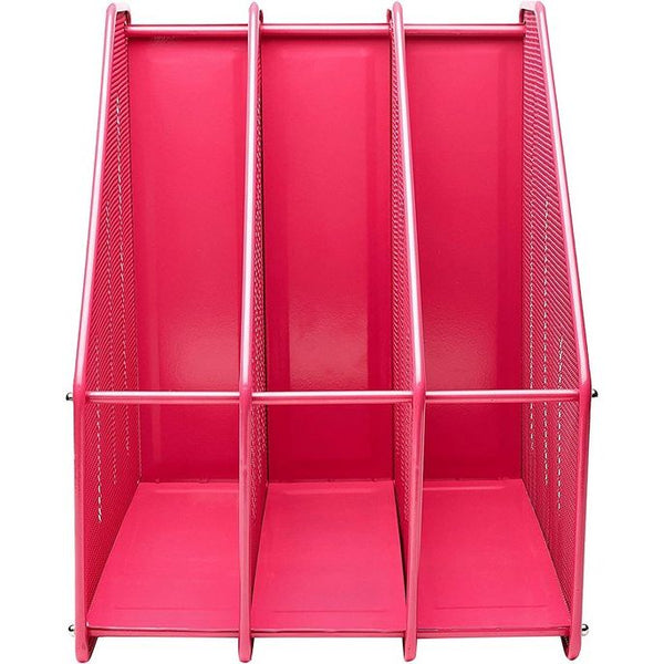 EXERZ Tijdschriftmap/Grid Metal Triple Desk File Holder - 3 Divisies A4 Documenten/Opslagmap/Map/Organizer/Tijdschrift Boekensteun (Roze)