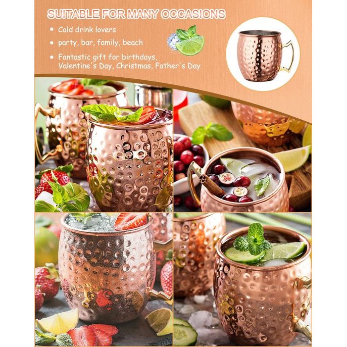 Moscow Mule Moscow Mule Bekers, 4-delige set, gehamerde koperen bekers met jigger voor koude dranken, thuis, bar, feest, cadeau