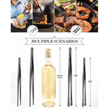 2 stuks 30,5 cm Kookpincet, tang, precisie, gekartelde punten, roestvrij staal, professioneel kooktriet, keukengereedschap voor grillen, coaten en serveren (zwart)