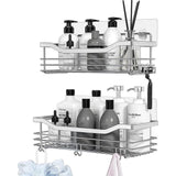 Shower Shelf No Drilling SUS304 Stainless Steel Shower Shelf with 5 Hooks Shower Baskets for Bathroom Kitchen Toilet Pack of 2