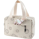 Toilettas Koord Dames Grote Cosmetische Tas Koord Make-up Tas Koord Cosmetische Tas met Glimlach Corduroy Cosmetische Tas Reizen Cosmetische Tas voor Reizen Meisjes Dames, BEIGE-B