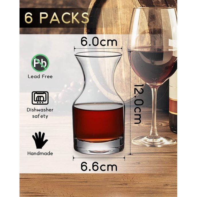 250 ml kleine karaf voor 1 persoon, set van 6 mini-karaffen voor het meten van drankjes, 12 x 6,6 cm glazen whisky-waterkan