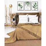 Premium sprei met handgeknoopte franjes - 100% katoen - 200 x 220 cm XXL - wafelpiqué zomerdeken - katoenen deken als bedsprei, bankovertrek & bankdeken (beige)