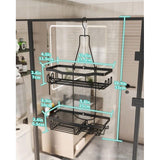 Hangend doucherek met scheerstandaard en zeephouder, doucherek om op te hangen met meerdere haken - Hoogwaardige douchemand om op te hangen, roestvrij staal, niet boren, zwart