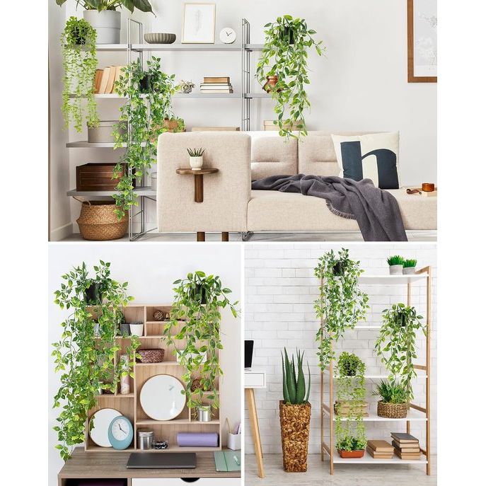 Kunstplanten hangend, 3 stuks kunstmatige hangplanten, bossige herfstplanten, klimop kunstplanten, eucalyptus decoratie, mandala wijnstok voor binnenbalkon en buitentuindecoratie, 55-80 cm